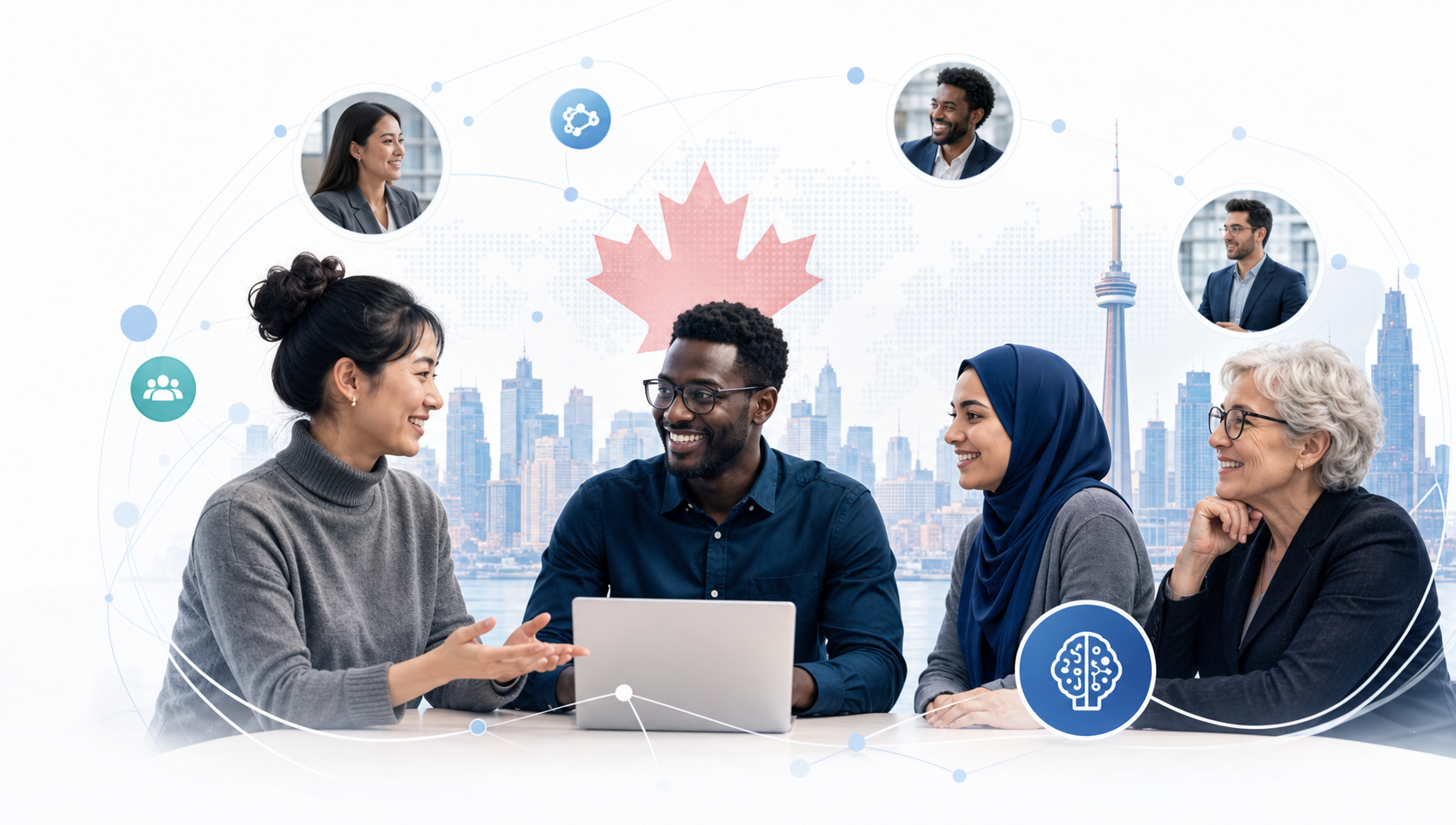 A diverse group collaborating on responsible AI in Canada
